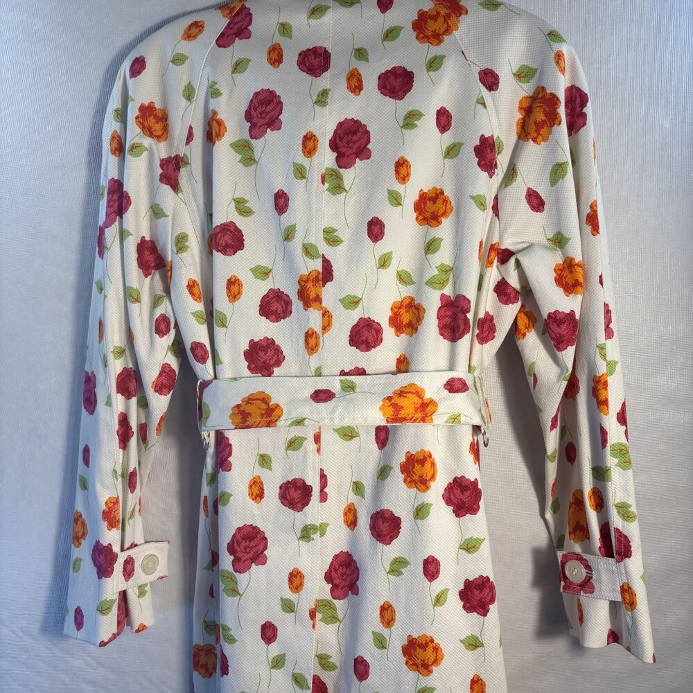 Michael Michael Kors Floral Belted Trench Coat Women’s Large iWhite W/ Red & Ora - Picture 5 of 14